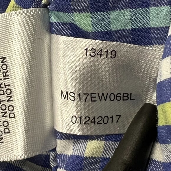 Peter Millar Summer Comfort Button Down Shirt Mens Medium Nylon Blue Check L/S - Picture 7 of 9